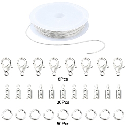 Серебро Комплекты украшений для ожерелий/браслетов своими руками, включая латунные змеиные цепи, железо складной обжима концов, Застежки-лобстеры из цинкового сплава и открытые кольца для прыжков, серебряные, 1.2 мм, около 9.84 футов (3 м) / комплект