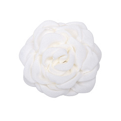 White Satin Fabric Handmade 3D Camerlia Flower, DIY Ornament Accessories for Shoes Hats Clothes, White, 80mm