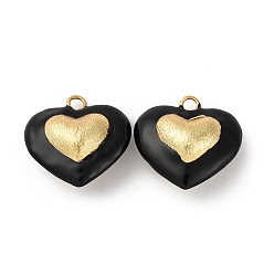 Черный Латунь эмаль подвески, сердце, стойки покрытие, долговечный, без кадмия и без свинца, реальный 18 k позолоченный, чёрные, 25.5x26x13 мм, отверстие : 3 мм