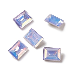 Tanzanite Light AB Style Glass Rhinestone Cabochons, Pointed Back & Back Plated, Faceted, Rectangle, Tanzanite, 8x6x3.5mm