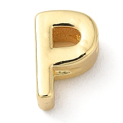 Letter P Rack Plating Brass Slide Charms, Cadmium Free & Lead Free, Real 18K Gold Plated, Letter, Letter P, 7.5x5x3.5mm, Hole: 1.4mm
