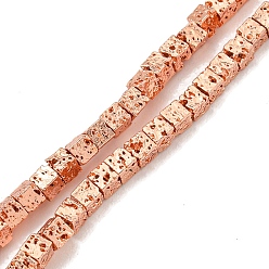Гальванический Розовый Золотой Гальванические бусины из натуральной лавы, кубические, покрытием из розового золота, 2~2.5x2~2.5x2~2.5 мм, отверстие : 0.8 мм, около 177 шт / нитка, 15.75'' (40 см)