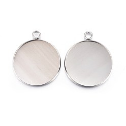 Stainless Steel Color 304 Stainless Steel Pendant Cabochon Settings, Plain Edge Bezel Cups, Flat Round, Stainless Steel Color, Tray: 25mm, 31x27x2mm, Hole: 3mm