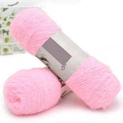 Pink Wool & Velvet Blended Yarns, Faux Mink Fur Yarns, Fluffy Soft Eyelash Yarn for Weaving, Knitting & Crocheting Purse Hat Clothes, Pink, 2mm