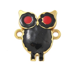Черный Стойка покрытие латунь эмаль сова соединительные подвески, реальный 18 k позолоченный, долговечный, без кадмия и без свинца, чёрные, 22x19x3.5 мм, отверстие : 2 мм