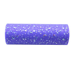 Medium Slate Blue 10 Yards Sparkle Polyester Tulle Fabric Rolls, Deco Mesh Ribbon Spool with Paillette, for Wedding and Decoration, Medium Slate Blue, 15cm
