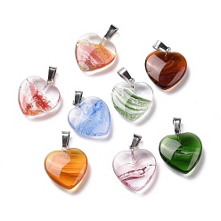 Mixed Color Handmade Lampwork Pendants, with Alloy Findings, Heart Charm, Mixed Color, 23x21x17mm, Hole: 6x4mm