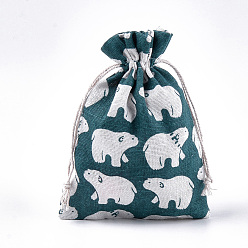 Colorful Polycotton(Polyester Cotton) Packing Pouches Drawstring Bags, with White Bear Printed, Colorful, 18x13cm