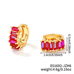 Фиолетовый Латунные прямоугольные серьги-кольца, с кубического циркония, золотые, фиолетовые, 14x7 мм