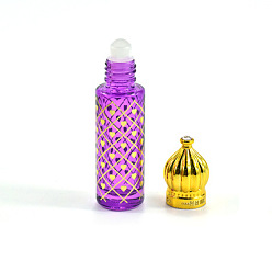 Dark Orchid Arabian Style Glass Empty Roller Ball Bottle with Plastic Lid, Building with Heart Pattern, Dark Orchid, 2x7.85cm, Capacity: 8ml(0.27fl. oz)