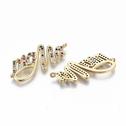 Real 16K Gold Plated Brass Micro Pave Colorful Cubic Zirconia Links Connectors, for Mother's Day, Nickel Free, Word Mama, Real 16K Gold Plated, 17x34.5x2mm, Hole: 1.2mm