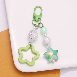 Green Yellow Gradient Star Acrylic Pendant Decorations, with Alloy Clasps, for Woman Handbag Car Key Backpack Pendants, Green Yellow, Pendant: 6~6.2cm