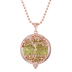 Tree Rose Gold Alloy Magnetic Locket Necklaces, Aromatherapy Cotton Sheet Inside Perfume Bottle Necklaces, Tree, 31.50 inch(80cm)