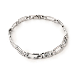 Платина Латунные браслеты-цепочки с микропаве из прозрачных кубических цирконий для женщин, прямоугольные, долговечный, стойки покрытие, без свинца и без кадмия, платина, 7-5/8 дюйм (19.5 см)