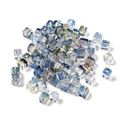 Steel Blue Two Tone Transparent Glass Beads, Cube, Steel Blue, 6x6x7mm, Hole: 1.4mm, about 500pcs/bag