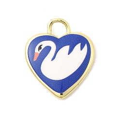 Лебедь Латунные подвески с принтом, сердце прелести, долговечный, реальный 18 k позолоченный, лебедь, 19x16x3 мм, отверстие : 3x3 мм