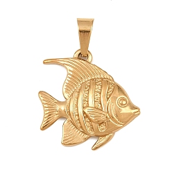 Golden Ion Plating(IP) 304 Stainless Steel Pendants, with 201  Stainless Steel Ice Pick Pinch Bails, Fish Charms, Golden, 18.5x18x3mm, Hole: 6x3mm.