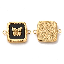 Golden Vacuum Plating 304 Stainless Steel Connector Charms, with Black Acrylic, Square with Butterfly, Golden, 13x17x3mm, Hole: 1.5mm