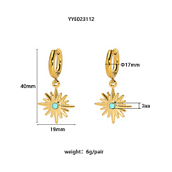 Звезда Винтажный французский стиль 304 серьги-кольца из нержавеющей стали, с синтетическими бирюзовый, золотые, звезда, 40x19 мм