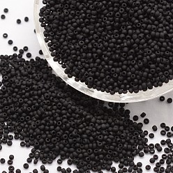 Black 15/0 Round Glass Seed Beads, Grade A, Frosted, Opaque Colours, Black, 1.3~1.5mm, Hole: 0.5mm, about 75000pcs/pound