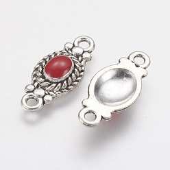 Red Alloy Links connectors, with Enamel, Oval, Antique Silver, Red, 21x9x3mm, Hole: 1.5mm