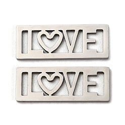 Stainless Steel Color 201 Stainless Steel Cabochons, Laser Cut, Rectangle with Word LOVE, Stainless Steel Color, 7.5x20x1mm