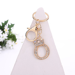 Letter O Crystal Rhinestone Initial Letter with Crown Pendant Keychains, with Light Gold Alloy Findings, Letter.O, 10~10.5cm, alphabet: 40~46x20~45mm