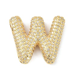 Letter W Rack Plating Brass Micro Pave Cubic Zirconia Pendants, Real 18K Gold Plated, Lead Free & Cadmium Free, Letter, Letter W, 23x26x6mm, Hole: 4x2.5mm