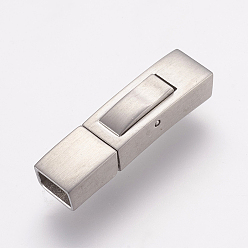 Stainless Steel Color 304 Stainless Steel Bayonet Clasps, Rectangle, Frosted, Stainless Steel Color, 24.5x6.5x6mm, Hole: 3x5mm