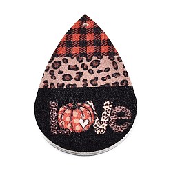 Leopard Christmas Theme Imitation Leather Pendants, Teardrop, Leopard Print Pattern, 56x37x2mm, Hole: 1.5mm