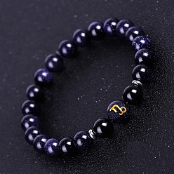 Obsidian Natural Obsidian Beaded Stretch Bracelets, with Synthetic Blue Goldstone Constellation, 7-1/4 inch(18.5cm)