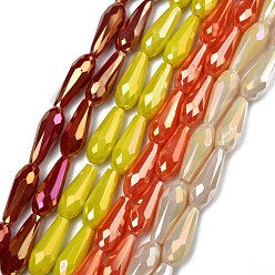 Mixed Color Electroplated Opaque Glass Beads Strands, Full Rainbow Plated, Faceted, Teardrop, Mixed Color, 15x6mm, Hole: 1mm, about 50pcs/Strand, 28.35 inch(72cm)
