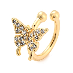Butterfly Real 14K Gold Plated Brass with Cubic Zirconia Cuff Earrings, Long-Lasting Plated, Butterfly, 13x14x10.5mm, Pendants: 9x10.5x1.7mm