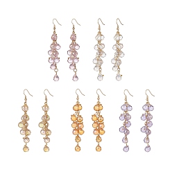 Mixed Color Glass Teardrop Cluster Dangle Earrings, Golden 304 Stainless Steel Chain Tassel Earrings for Women, Mixed Color, 83mm, Pin: 0.6mm