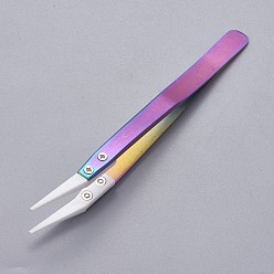 White Stainless Steel Beading Tweezers, with Porcelain, White, 12.5x0.95~1cm