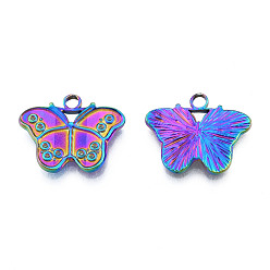 Rainbow Color Rack Plating 304 Stainless Steel Pendant Rhinestone Settings, Butterfly, Rainbow Color, Fit For 1mm Rhinestone, 18x22.5x2.5mm, Hole: 2.5mm
