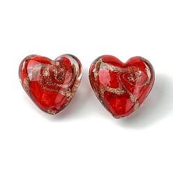 Red Handmade Gold Sand Lampwork Beads, Inner Flower, Heart, Red, 21x20.5x13.5mm, Hole: 1.8mm
