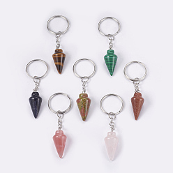 Mixed Material Natural & Synthetic Mixed Stone Keychain, with Iron Key Rings, Platinum, 78mm, Pendant: 32x14mm