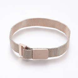 Rose Gold Vacuum Plating 430 Stainless Steel Mesh Bracelet Making, with Magnetic Clasps, Fit Slide Charms, Rose Gold, 9 inch(23cm), 10mm