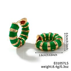 Зеленый Латунные полосатые эмалевые бамбуковые серьги-кольца, винтажный модный аксессуар, золотые, зелёные, 16x5 мм