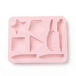 Pink Силиконовые формы для пищевых карандашей своими руками, форма для переработки карандашей, формы для литья смолы, звезда, пятиугольник, квадратный, треугольные, перо, ручка, розовые, 181x145x14 мм, отверстие : 6.5 мм, внутренний диаметр: 42~103x18~52 мм