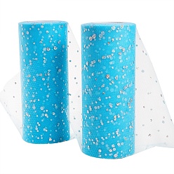 Light Cyan BENECREAT Glitter Sequin Deco Mesh Ribbons, Tulle Fabric, Tulle Roll Spool Fabric For Skirt Making, Light Cyan, 6 inch(15cm), about 25yards/roll(22.86m/roll)