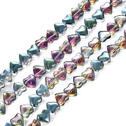 Green Plated Electroplate Transparent Glass Beads Strands, Half Plated, Heart, Green Plated, 8x8x4mm, Hole: 0.8mm, about 87pcs/strand, 25.20 inch(64cm)