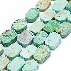 Peruvian Turquoise(Jasper) Natural Peruvian Turquoise(Jasper) Beads Strands, Frosted, Rectangle, 14~17x11~13x5~6mm, Hole: 1mm, about 21~23pcs/strand, 15.75~16.14 inch(40~41cm)