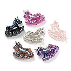 Mixed Color UV Plating Iridescent Acrylic Beads, Ice Beauty Effect, Wooden Horse, Mixed Color, 33x40x11.5mm, Hole: 1.8mm