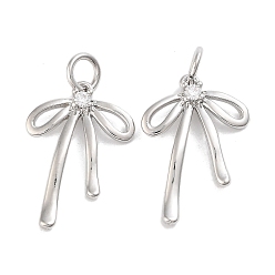 Платина Подвески из латуни с покрытием из прозрачного кубического циркония, с целью перехода в кольце, долговечный, без свинца и без кадмия, бантом, платина, 19x13x2.5 мм, отверстие : 3.4 мм