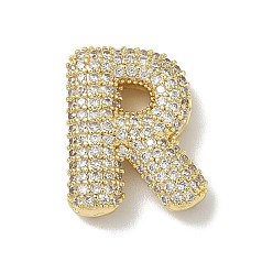 Letter R Латунные микро проложить кубического циркония подвески, без свинца и без кадмия, реальный 18 k позолоченный, Буква R, 23x18x6 мм, отверстие : 3x2 мм