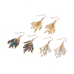 Mixed Color Glass Twisted Bugle Cluster Earrings Sets for Women, Brass Dangle Earrings, Mixed Color, 46mm, Pin: 0.9mm, 3 pairs/set