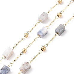 Sodalite Natural Sodalite Rectangle Beaded Chains, with Golden 304 Stainless Steel Findings, Unwelded, 4~4.5x2~2.5x2~2.5mm
