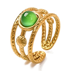 Зеленый агат Круглые перстни из натурального зеленого оникса и агата, золотистый тон 304 многослойные манжеты из нержавеющей стали для женщин, 10 мм, внутренний диаметр: регулируемый